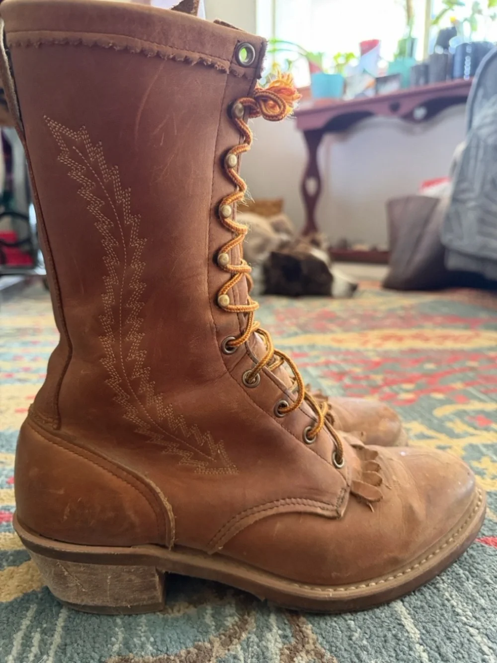 Abilene Boot Co. Brown Leather Lace-Up Work Boots - Picture 2 of 5